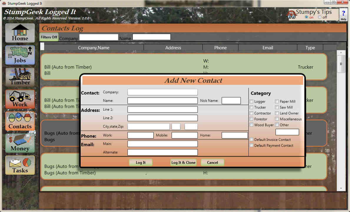 Manage your contacts and people you do business with with Logged It Business Management Software for Loggers